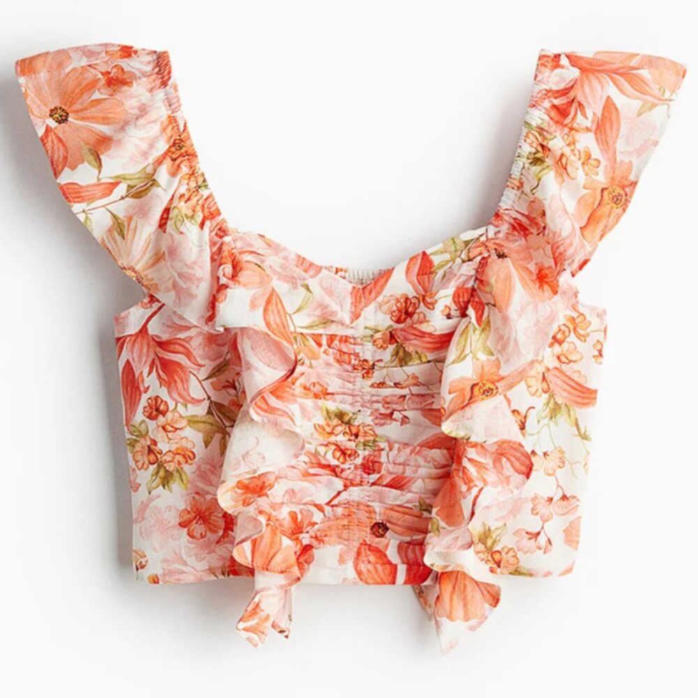h&m linen blend cropped top - nwt